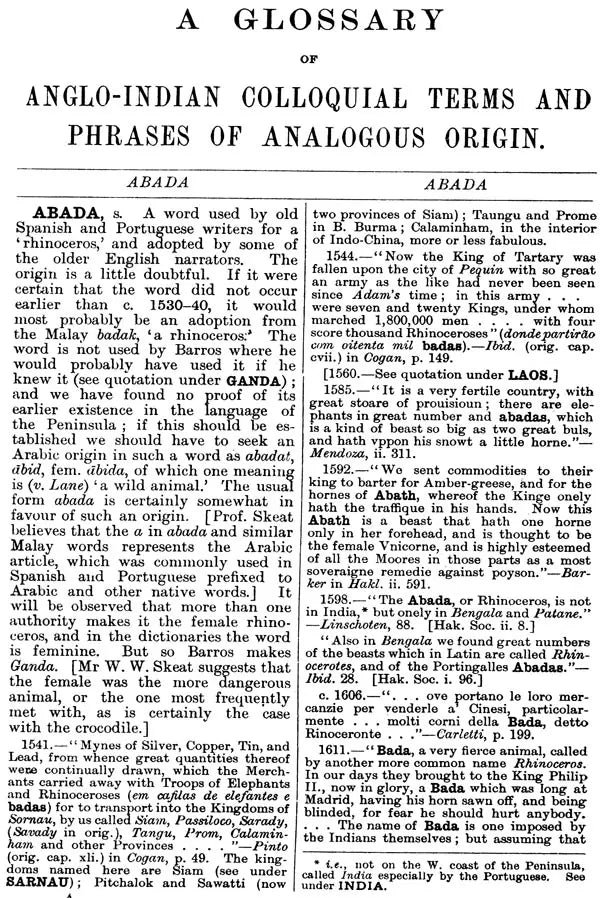 Hobson Jobson - A Glossary of Collquial Anglo-Indian Words and Phrases, and of Kindred Terms, Etymological, Historical, Geographical and Discursive