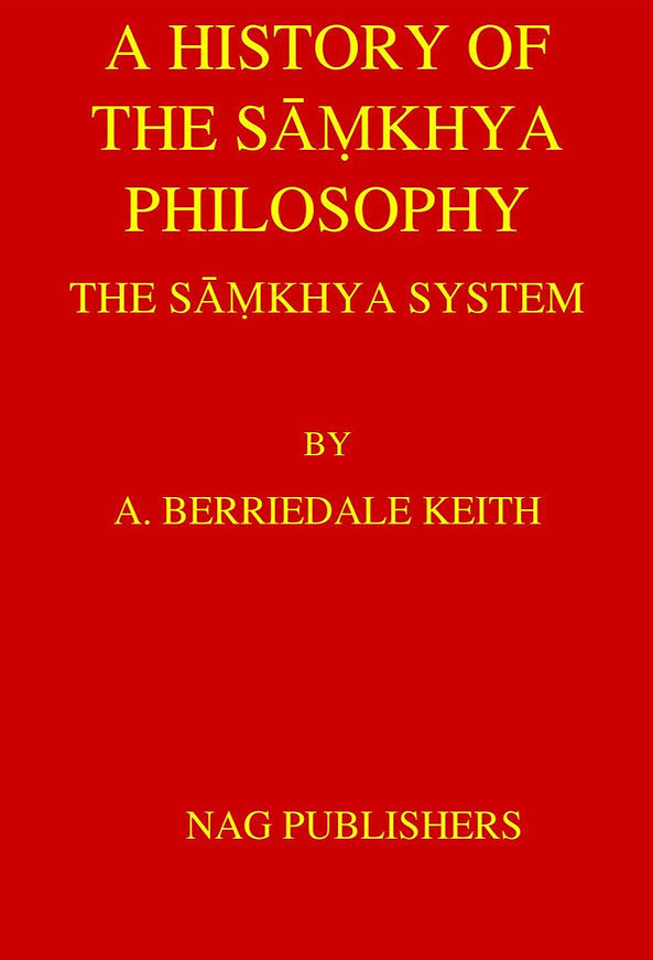 Book cover of 'A History of the Samkhya Philosophy' by A. Berriedale Keith with a red background and yellow text.