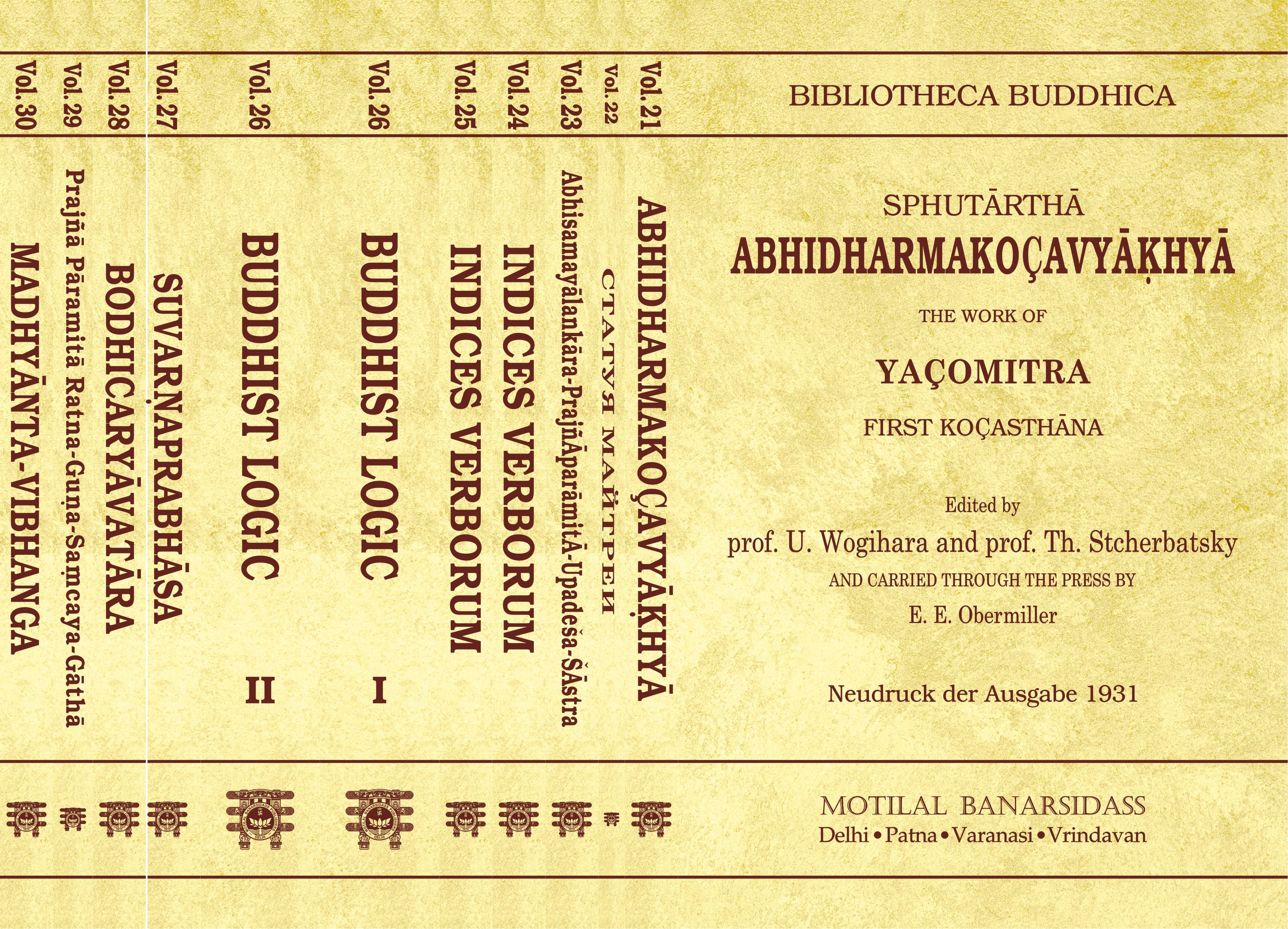 Cover of a book titled 'Bibliotheca Buddhica' with text on Buddhist logic and indices verborum.