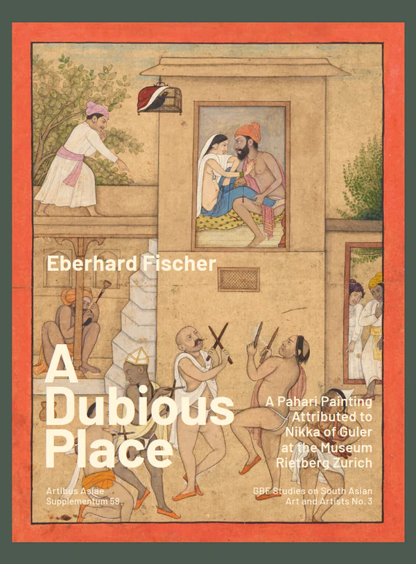 Book cover of 'A Dubious Place' by Eberhard Fischer with illustrations and red border