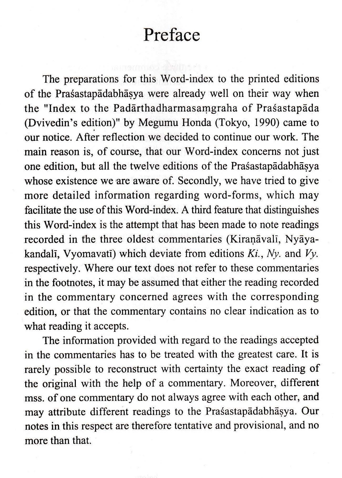 Word Index To The Prasastapadabhasya