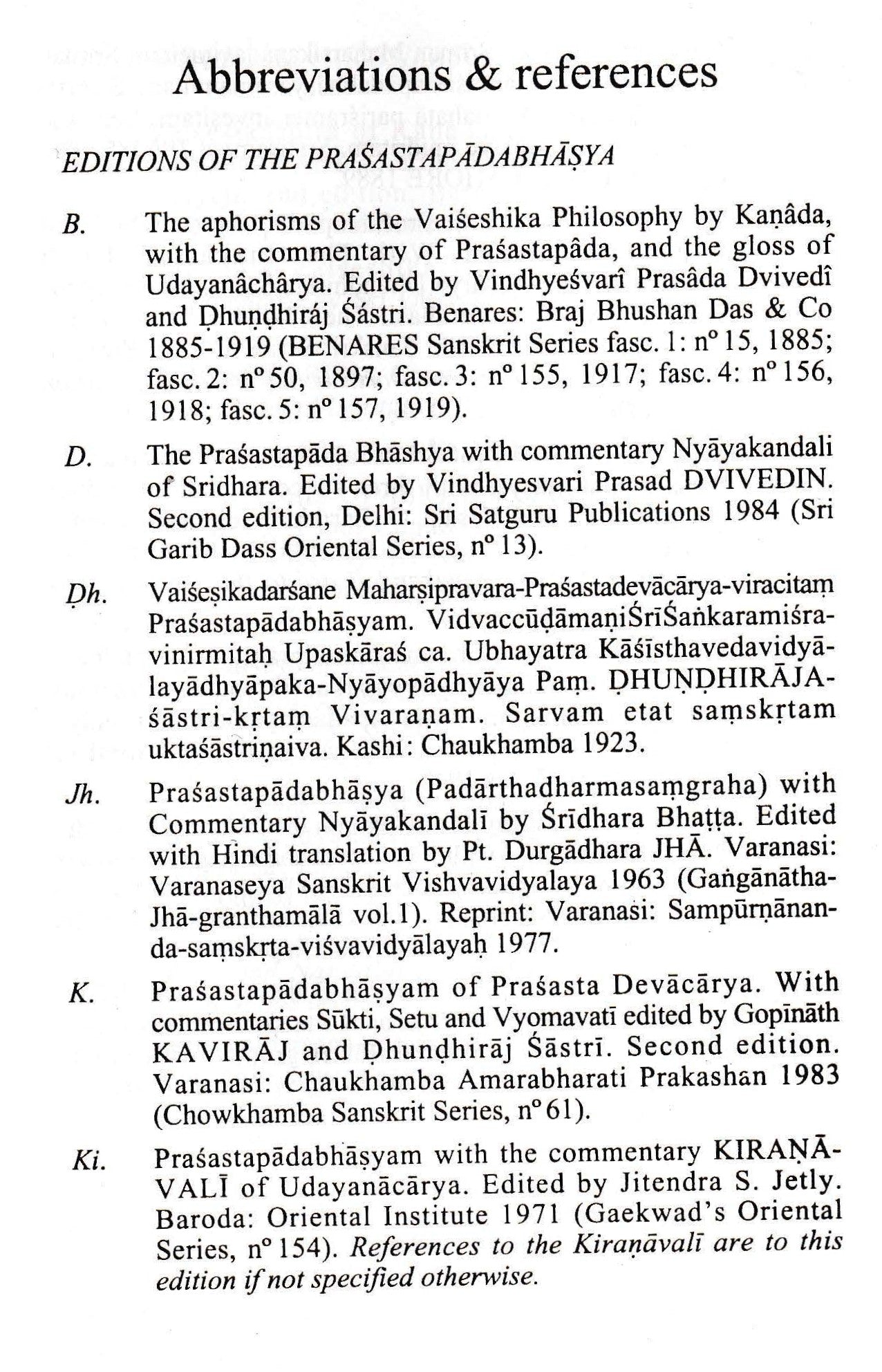Word Index To The Prasastapadabhasya