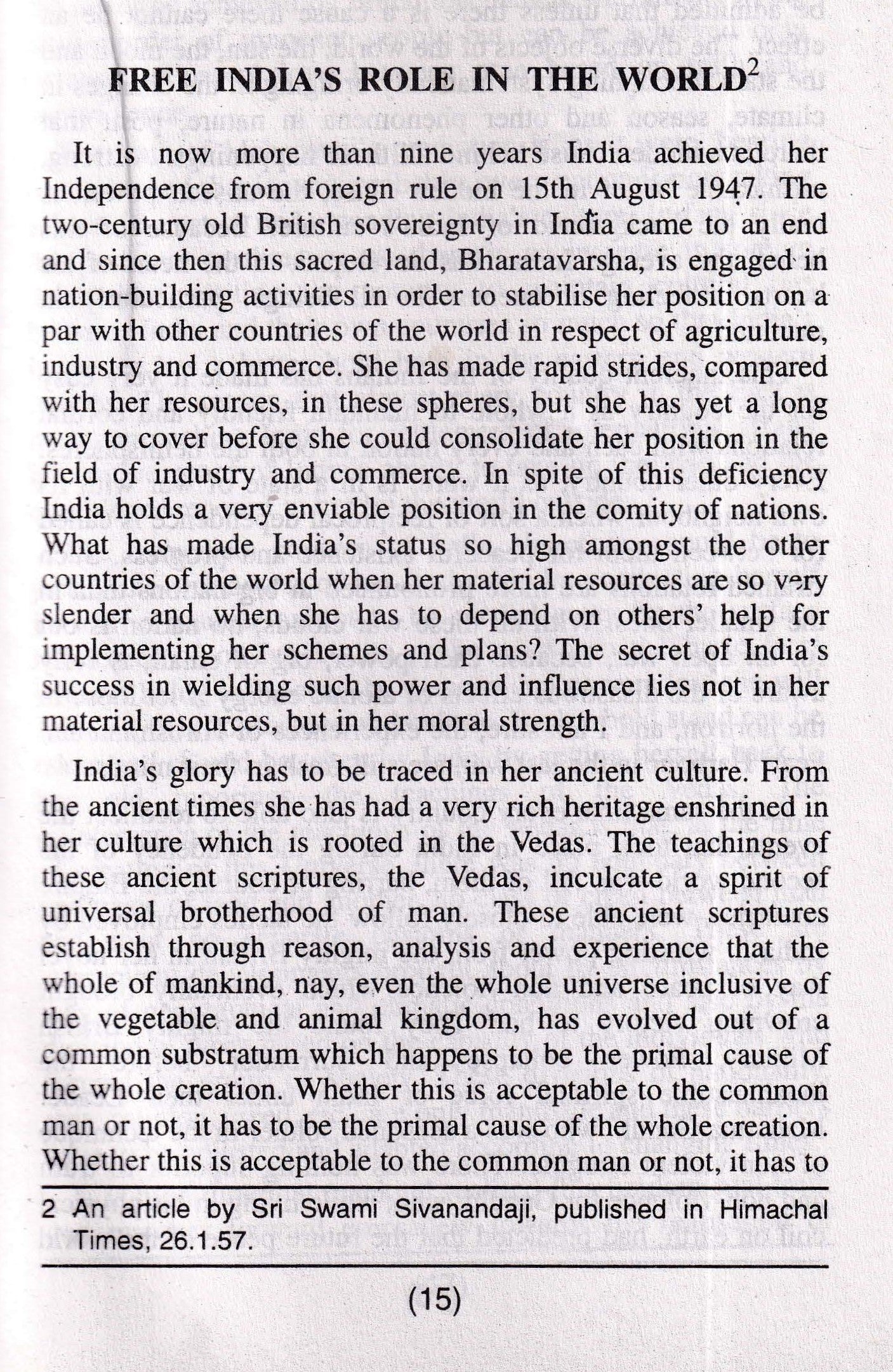 Moral and Spiritual Regeneration of the World