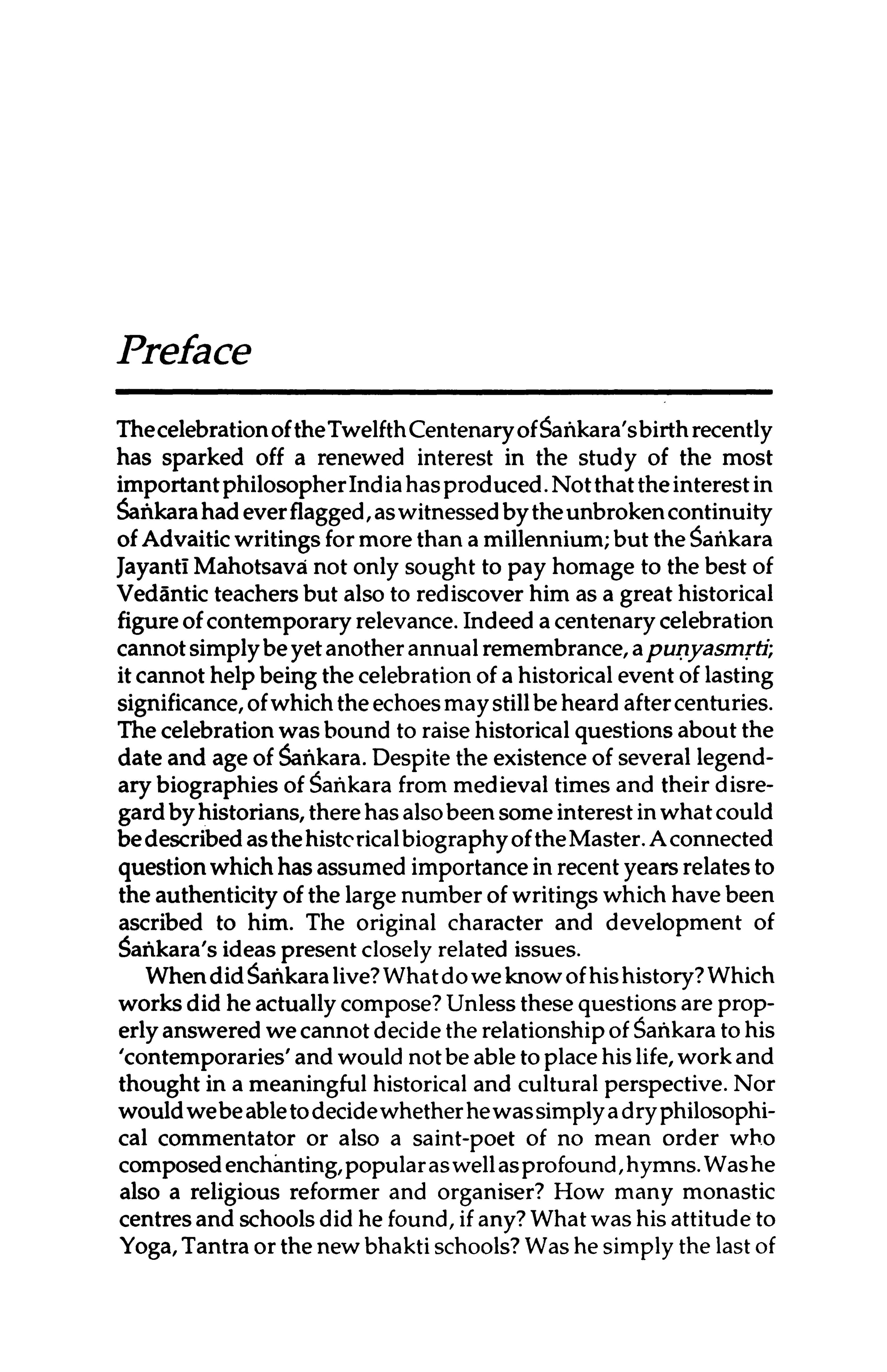 Life and Thought of Sankaracarya