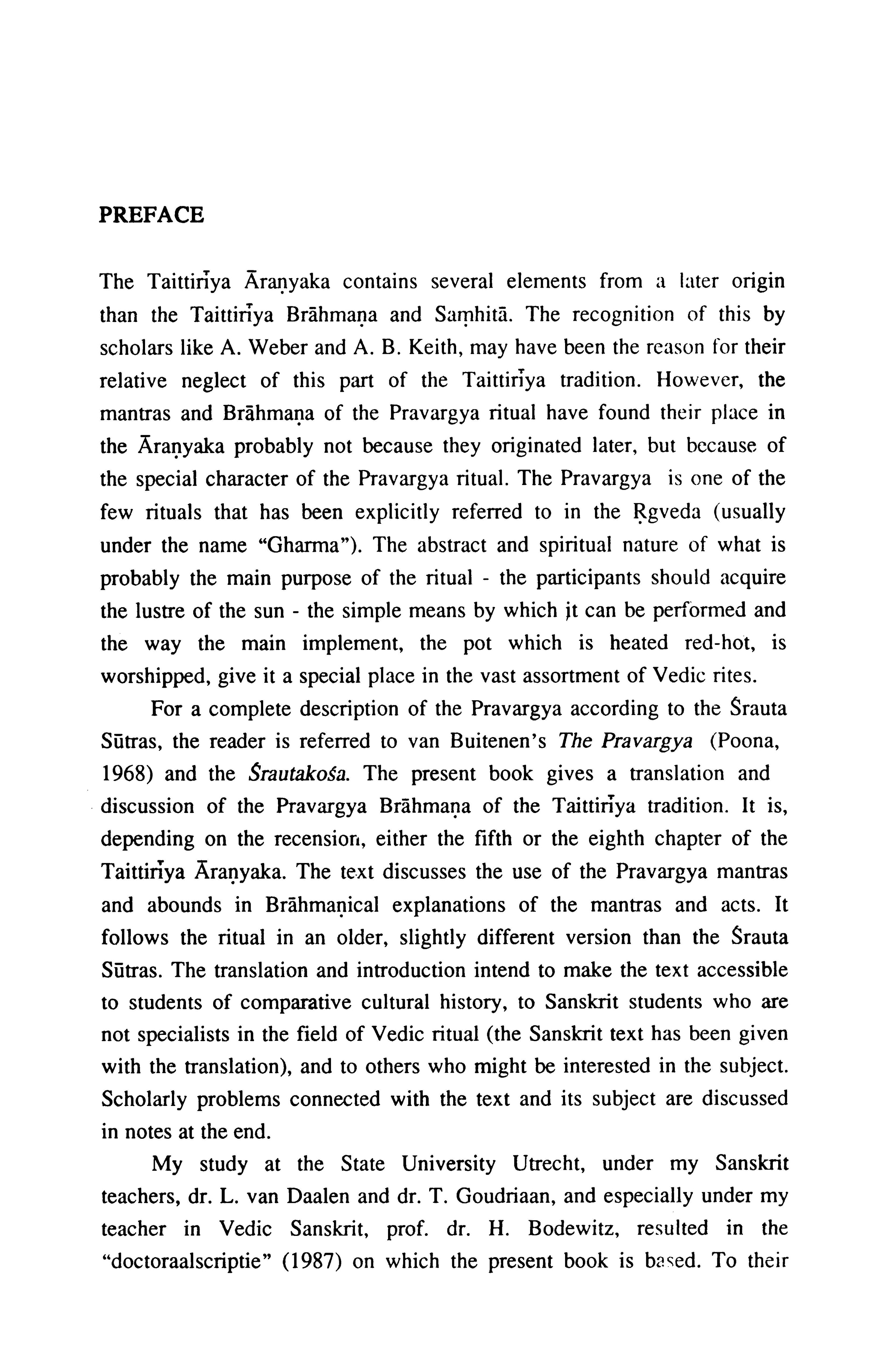 THE PRAVARGYA BRAHMANA OF THE TAITTIRIYA ARANYAKA