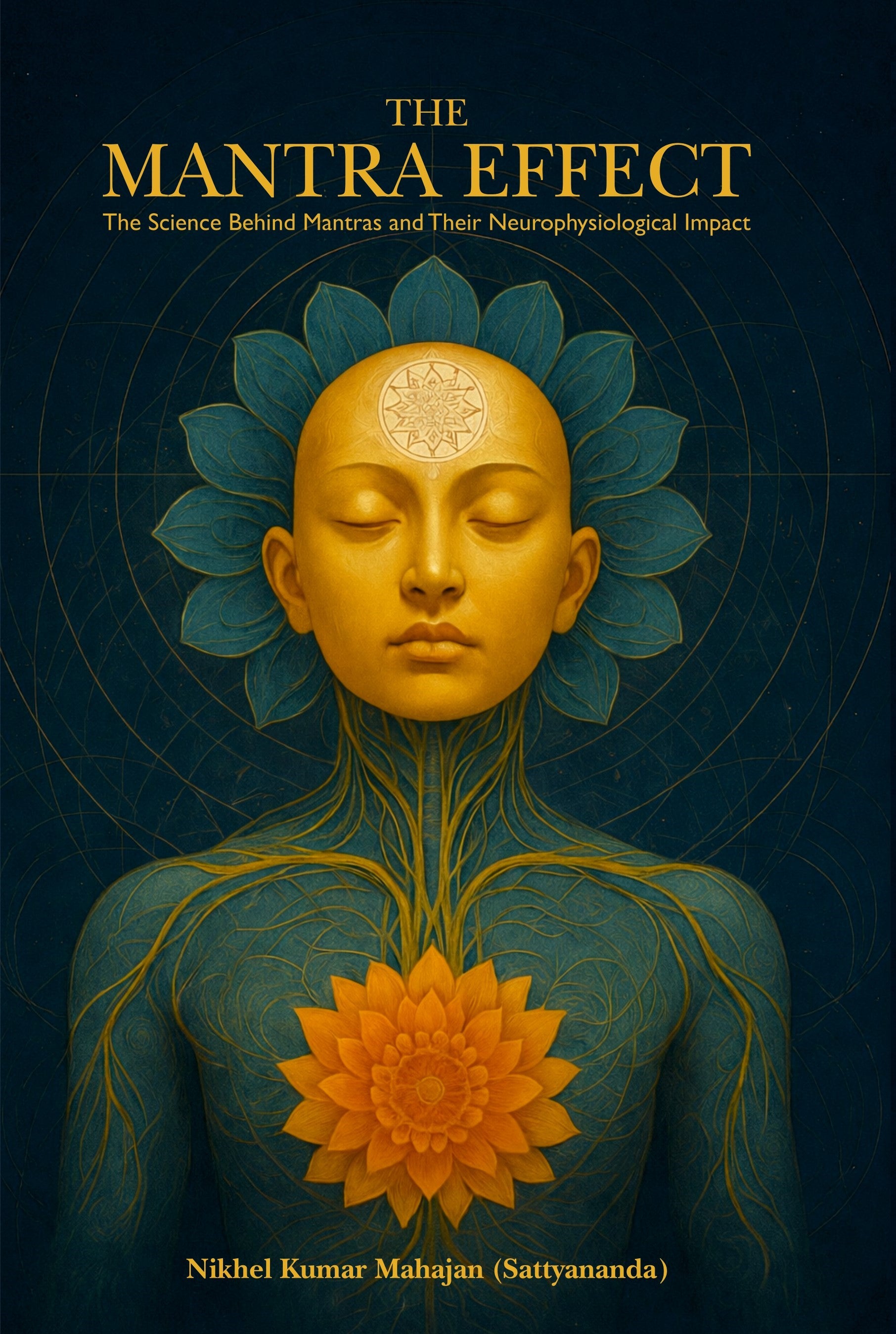 Book cover of 'The Mantra Effect' with a stylized human figure and floral designs on a dark background.