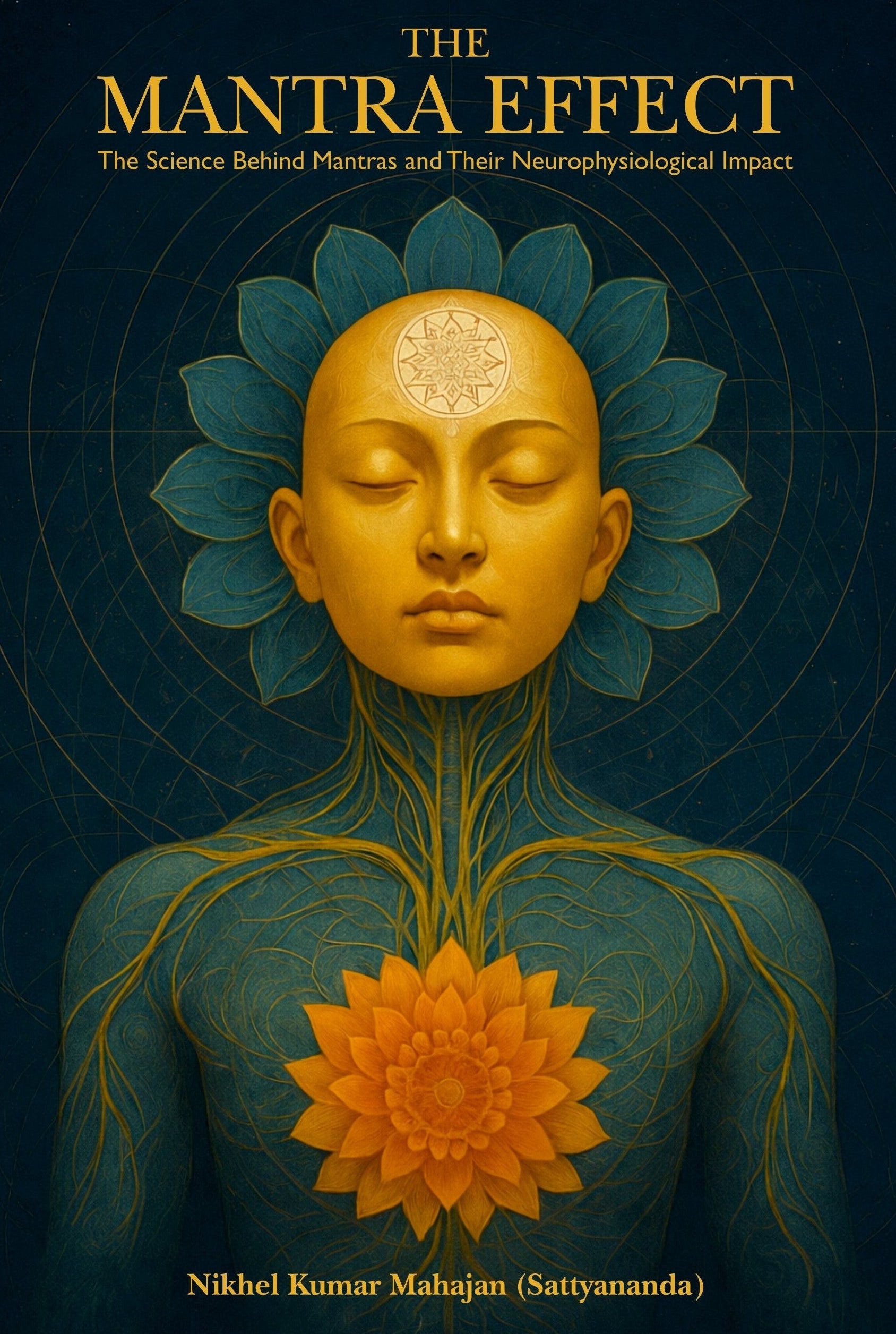 Book cover of 'The Mantra Effect' with a stylized human figure and floral designs on a dark background.