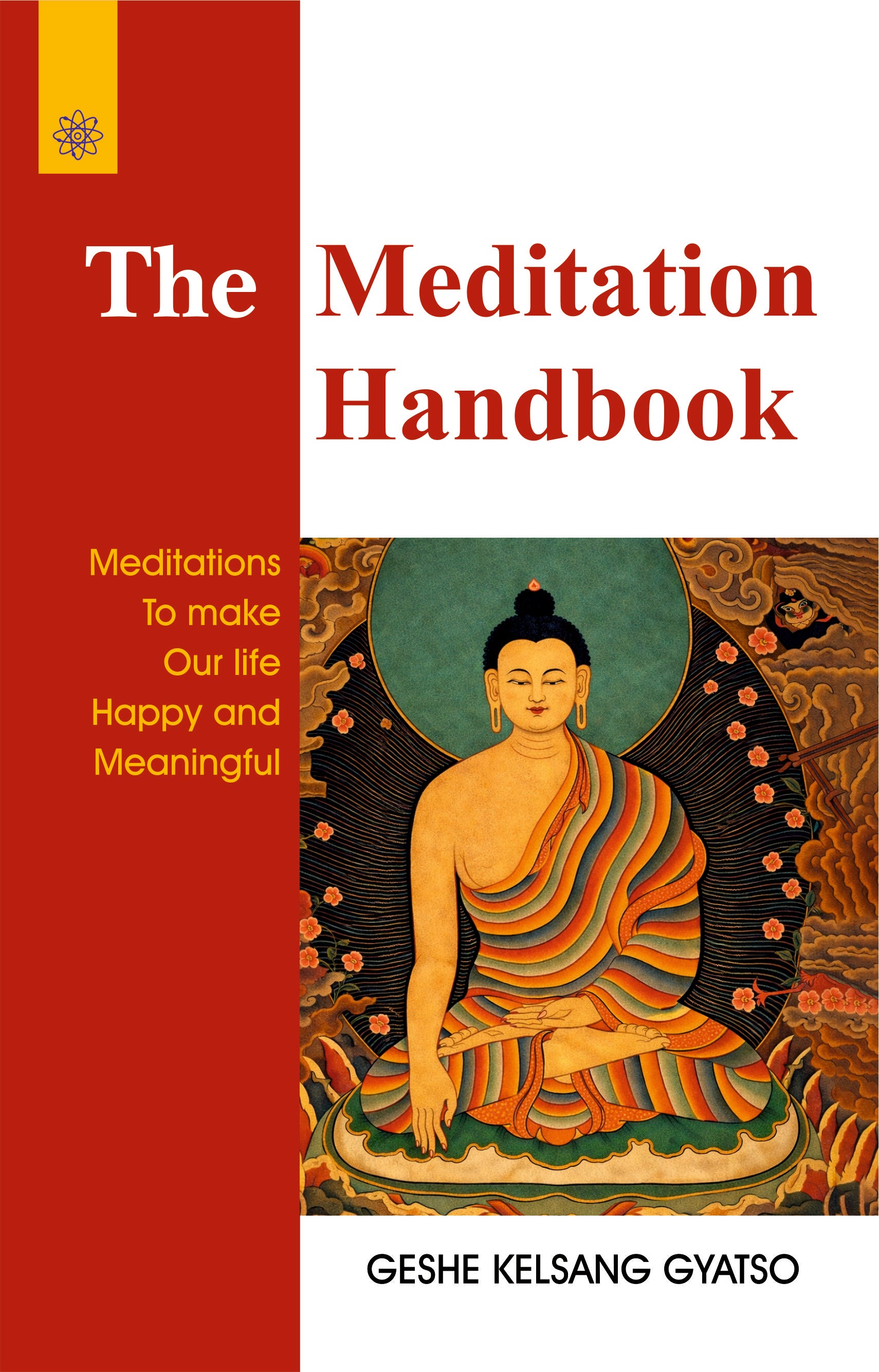 Book cover of 'The Meditation Handbook' with a red background and Buddha illustration.