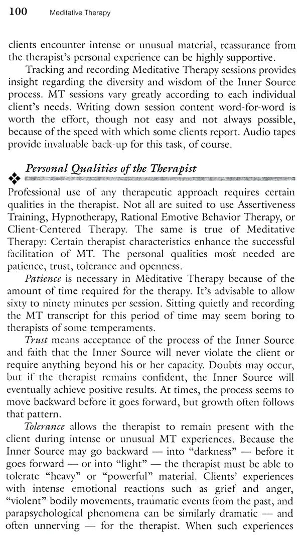 Meditative Therapy (Facilitating Inner Directed Healing)