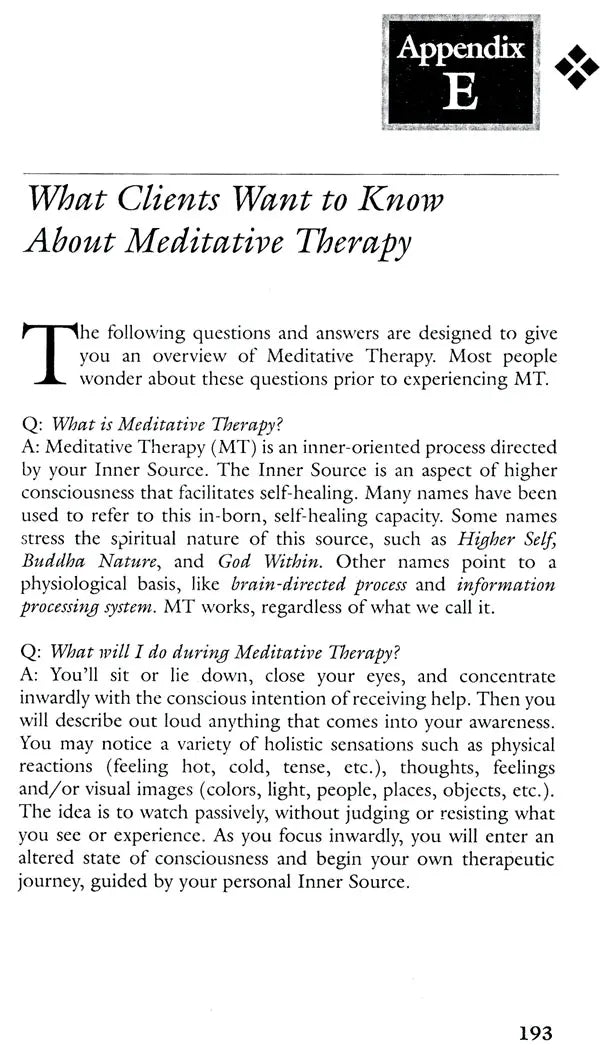 Meditative Therapy (Facilitating Inner Directed Healing)
